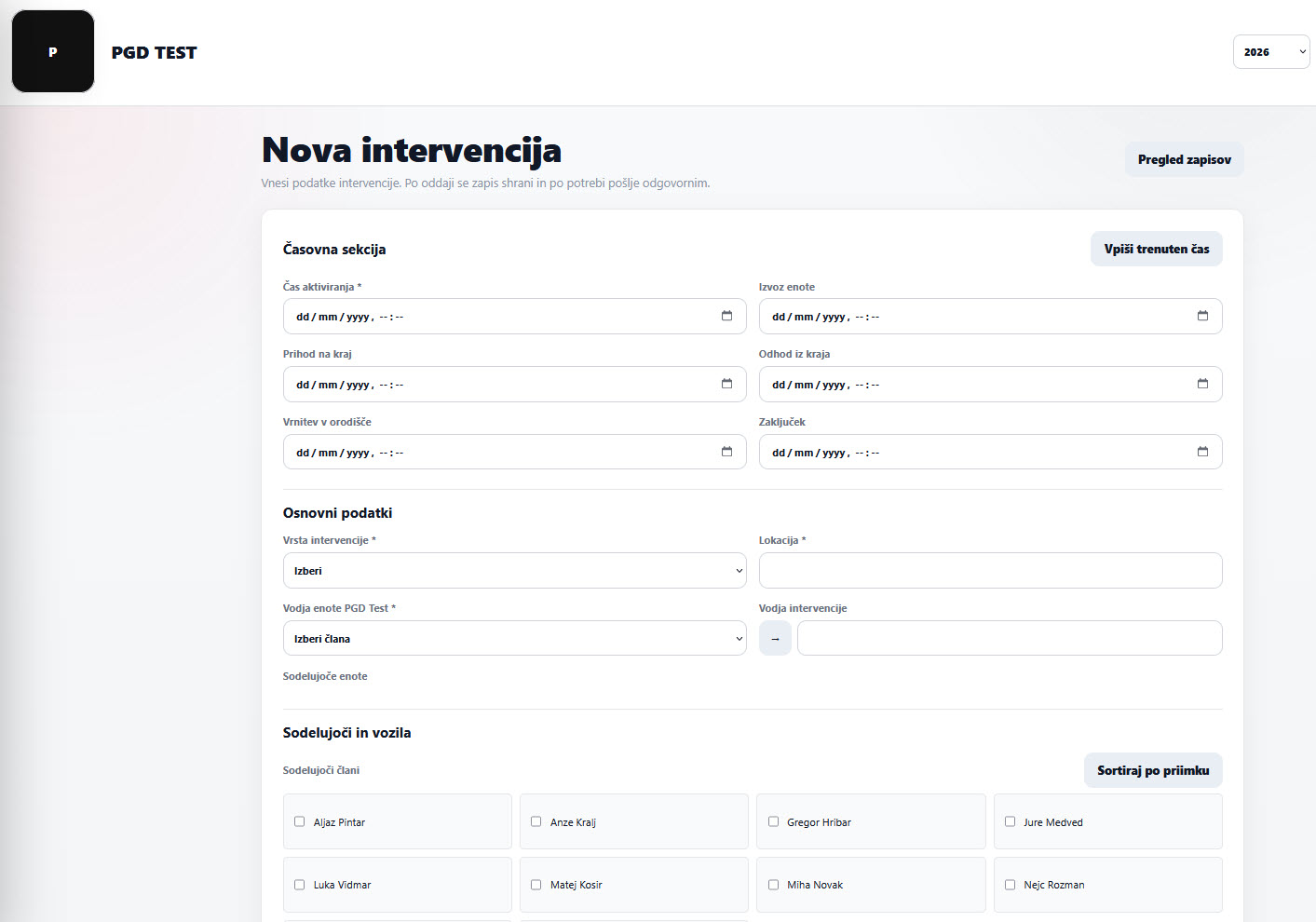 Vnos nove intervencije